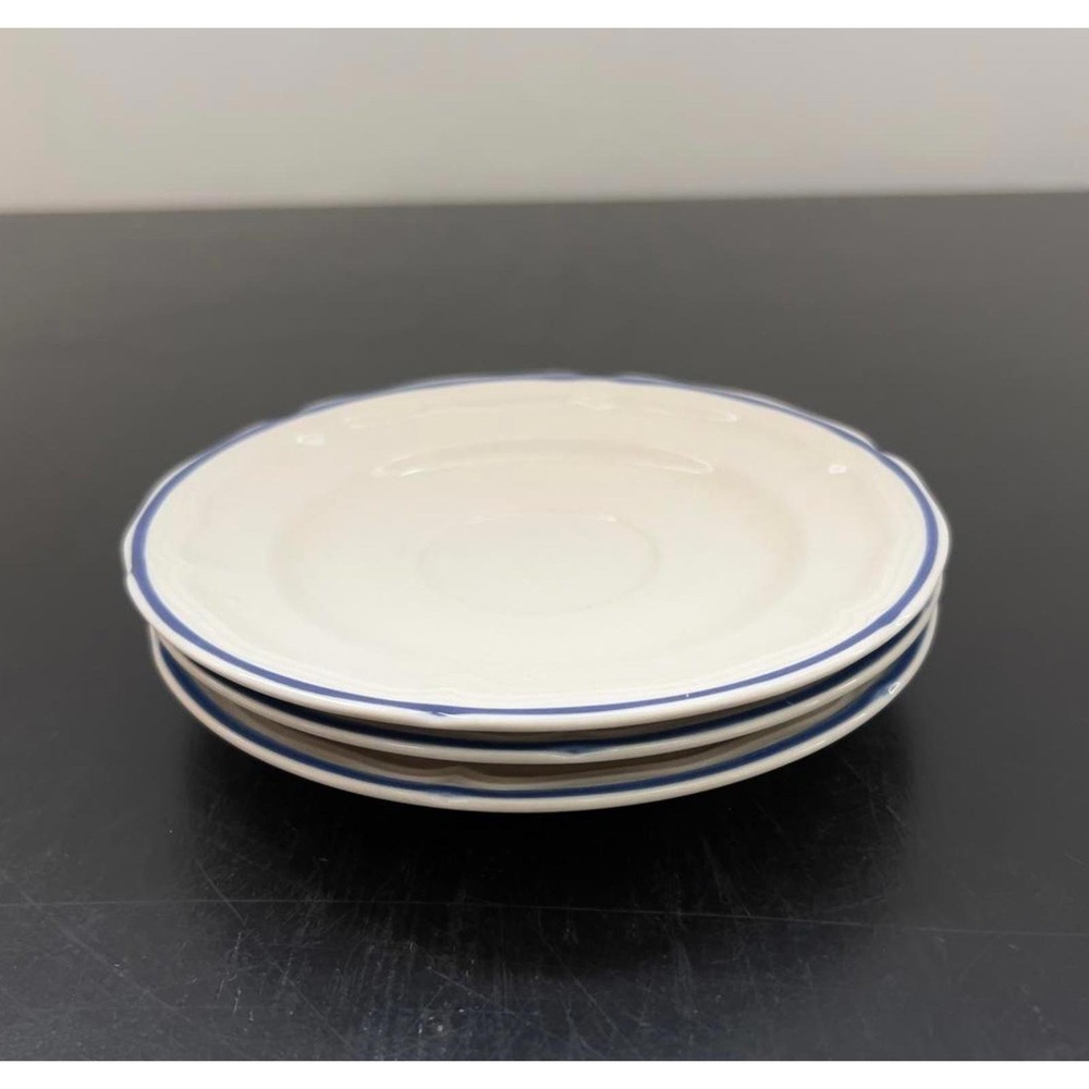 Newcor Saucers Cream Blue Trim Scalloped Stoneware Japan Set of 3 6.25in